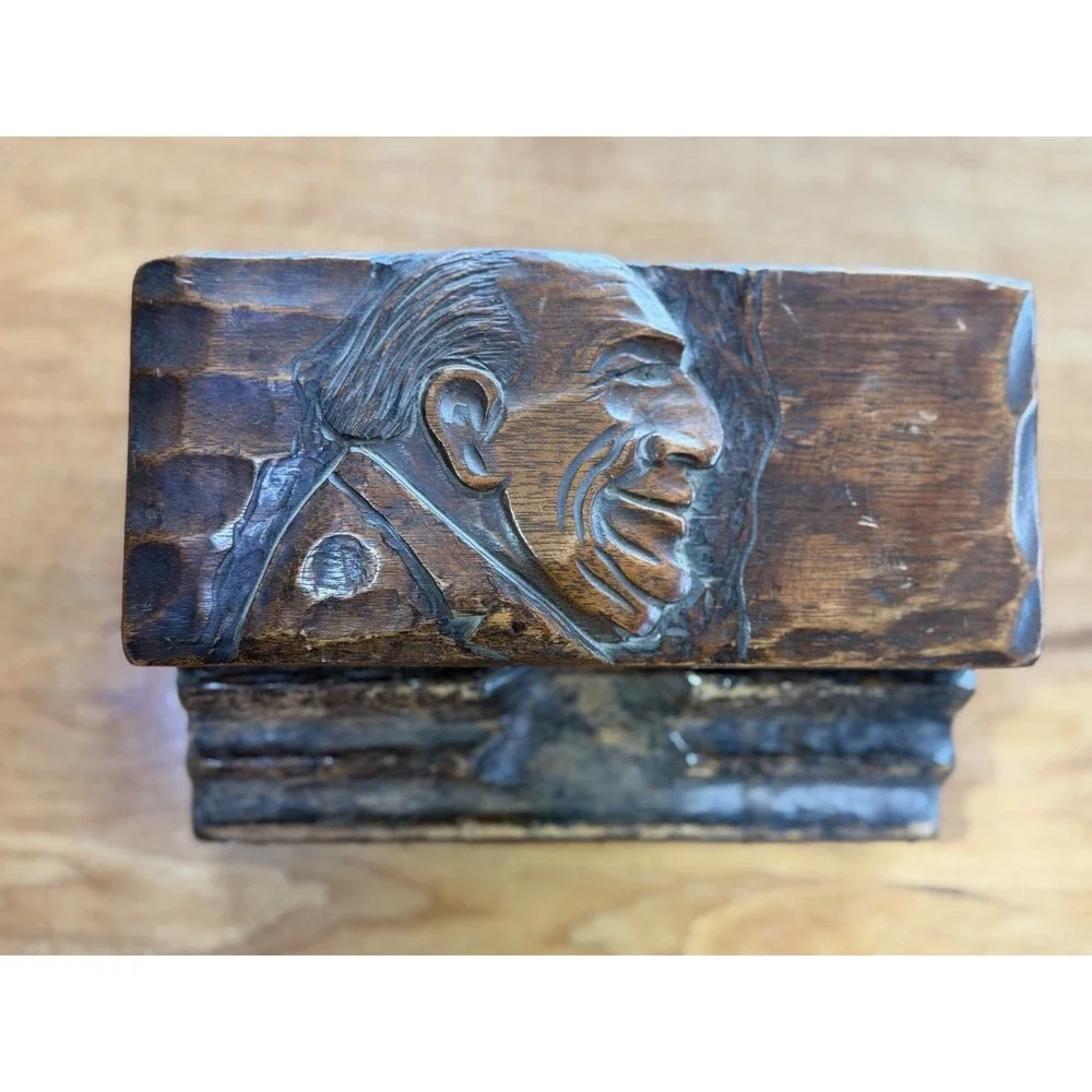 Antique‎ Folk Art Hand Carved Figural Inkwell Stand Late 1800s Wooden